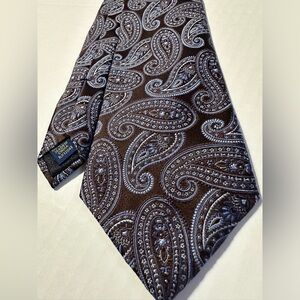 Jones New York Men's Tie Paisley Brown Blue Gray Business Preppy 100% Silk